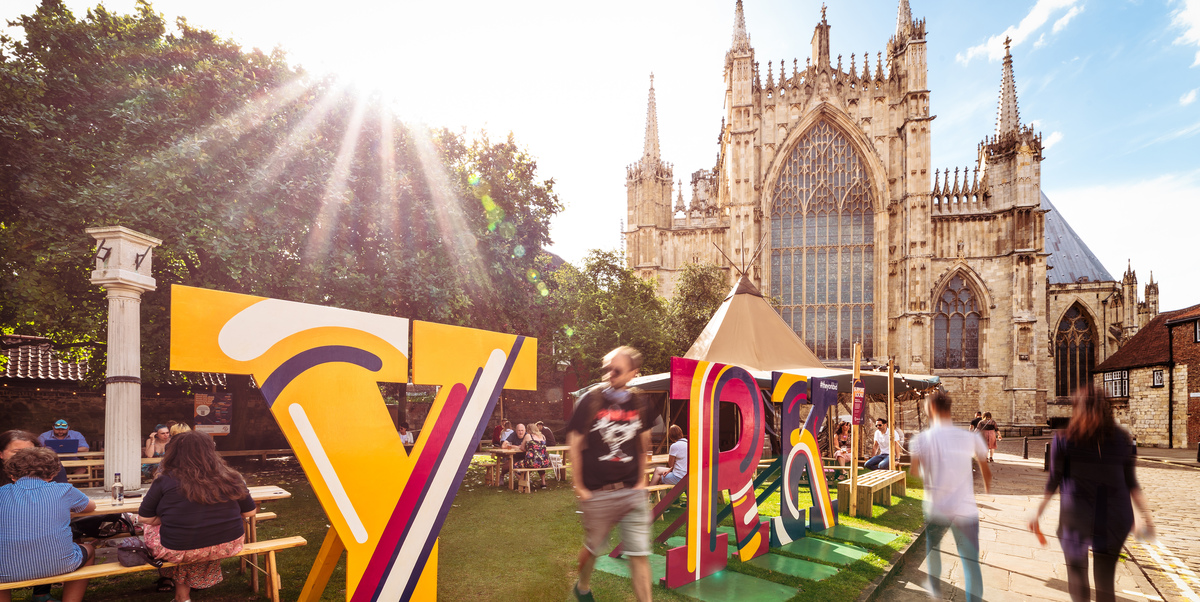 York Minster with a festival tent outside