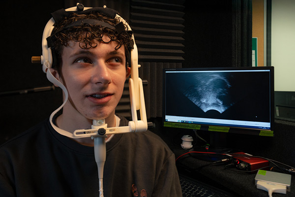 A student using ultrasound facilities in the Department's speech lab.