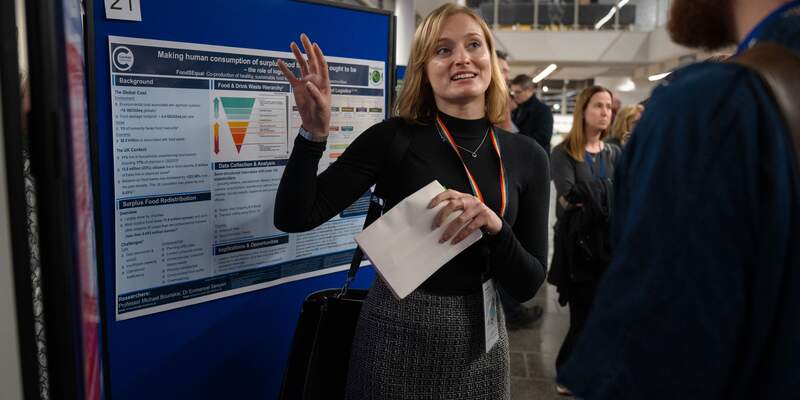 A woman presenting information about industry training at York